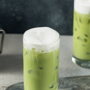 Matcha latte with milk foam on top